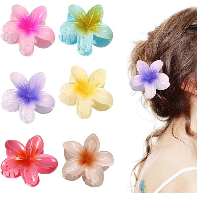 Amazon.co.jp: 太い髪用ハワイアンクロウクリップ7個、フラワーヘア